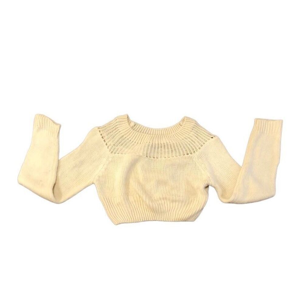 Cute Cropped Cream Ivory White Scoop Neck Long Sleeve Sweater